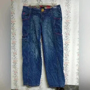Miskeen Women's Jeans Size 7 Y2K Side Pockets Logo Rainbow Style